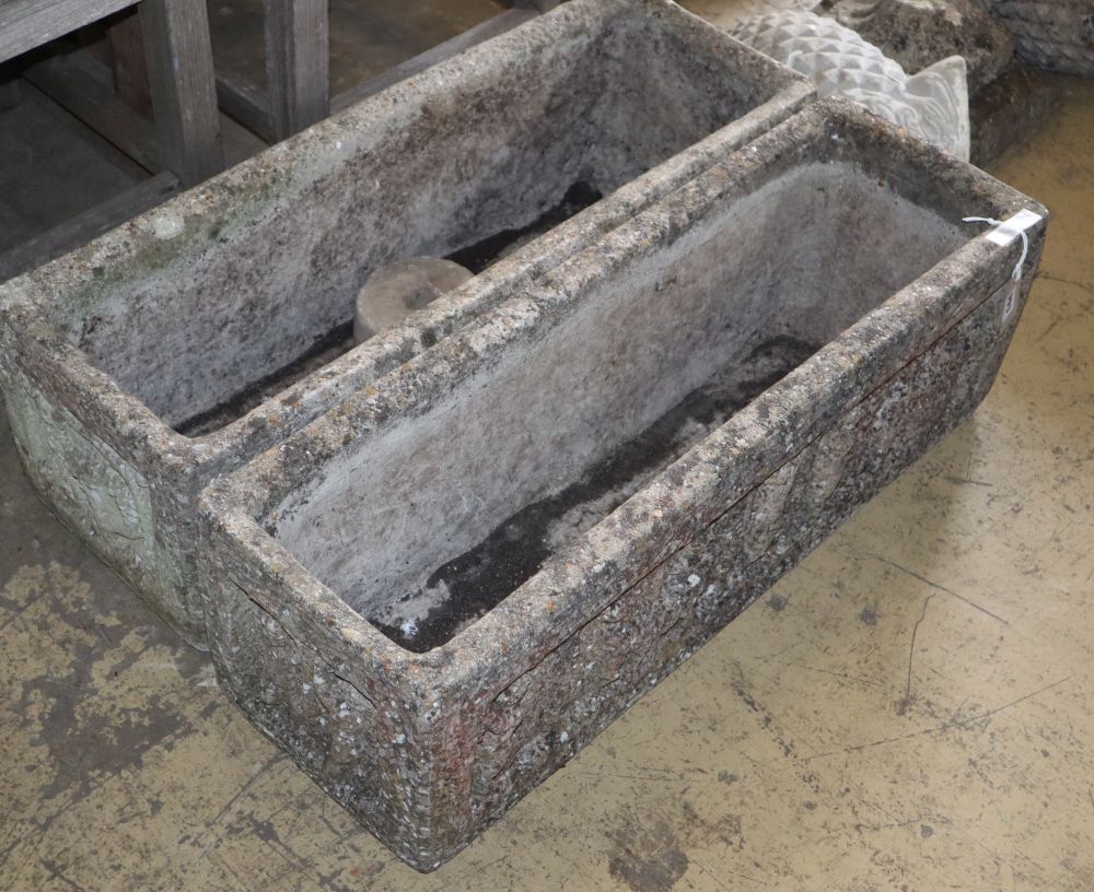 Two composition stone troughs, W.79cm, D.26cm, H.25cm